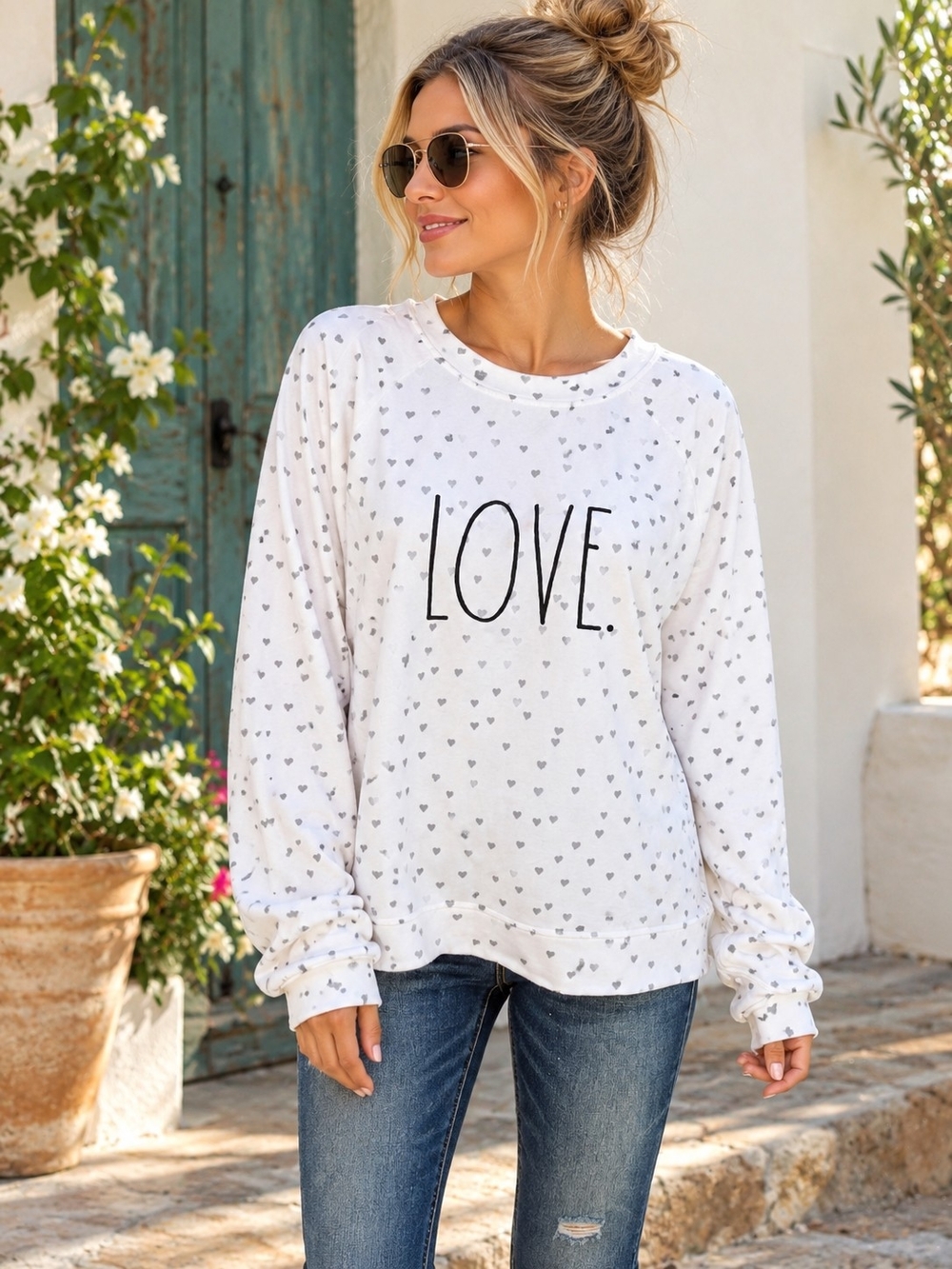 Rae Dunn LOVE Heart Print Sweatshirt 3X White Gray Valentine Pullover Plus Size